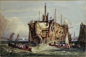 Prison hulk. Similar to the one in which Susannah and her baby were confined in Plymouth awaiting transportation.