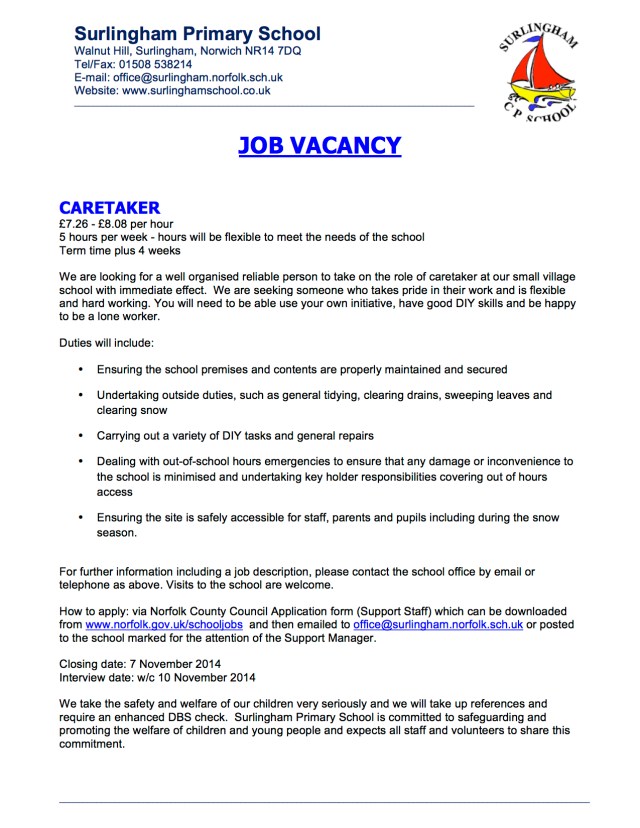 Caretaker Advert Oct 2014