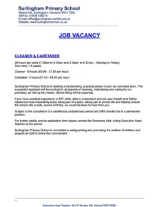 Cleaner & Caretaker Advert May 15