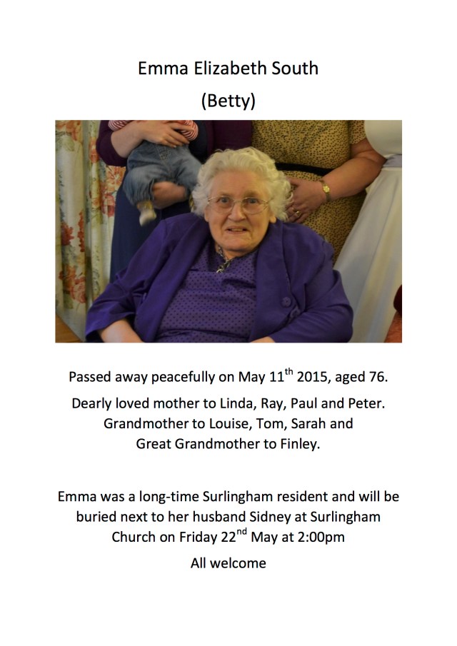 Emma Elizabeth South Obituary