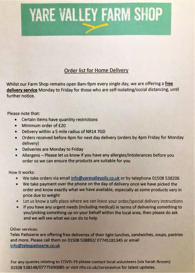 Farm Shop delivery sheet - info
